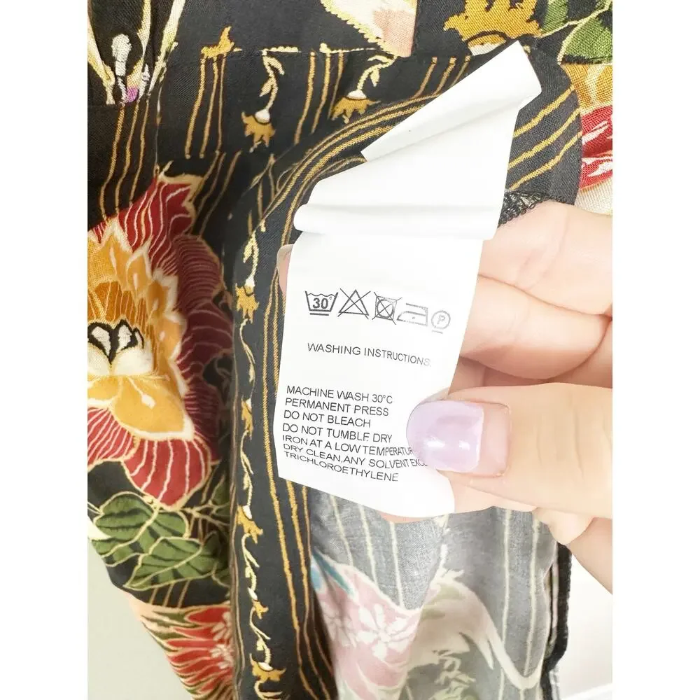 Farm Rio Anthropologie Black Tropical Floral Wrap Maxi Dress Medium - Picture 9 of 9